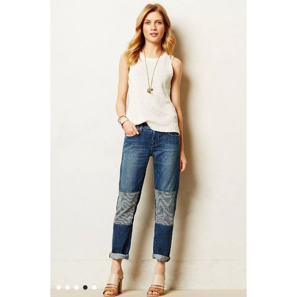 Pilcro and The Letterpress Jeans Womens Size 31 Anthropologie Hyphen Knee Patch